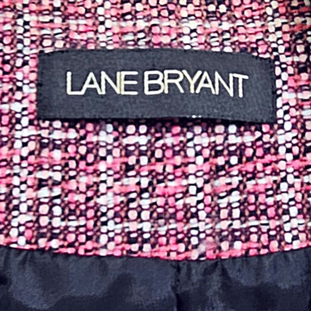 Lane Bryant Pink & Black Modern Contast Trim Textured Classic Blazer Fringe Hem - Picture 4 of 5